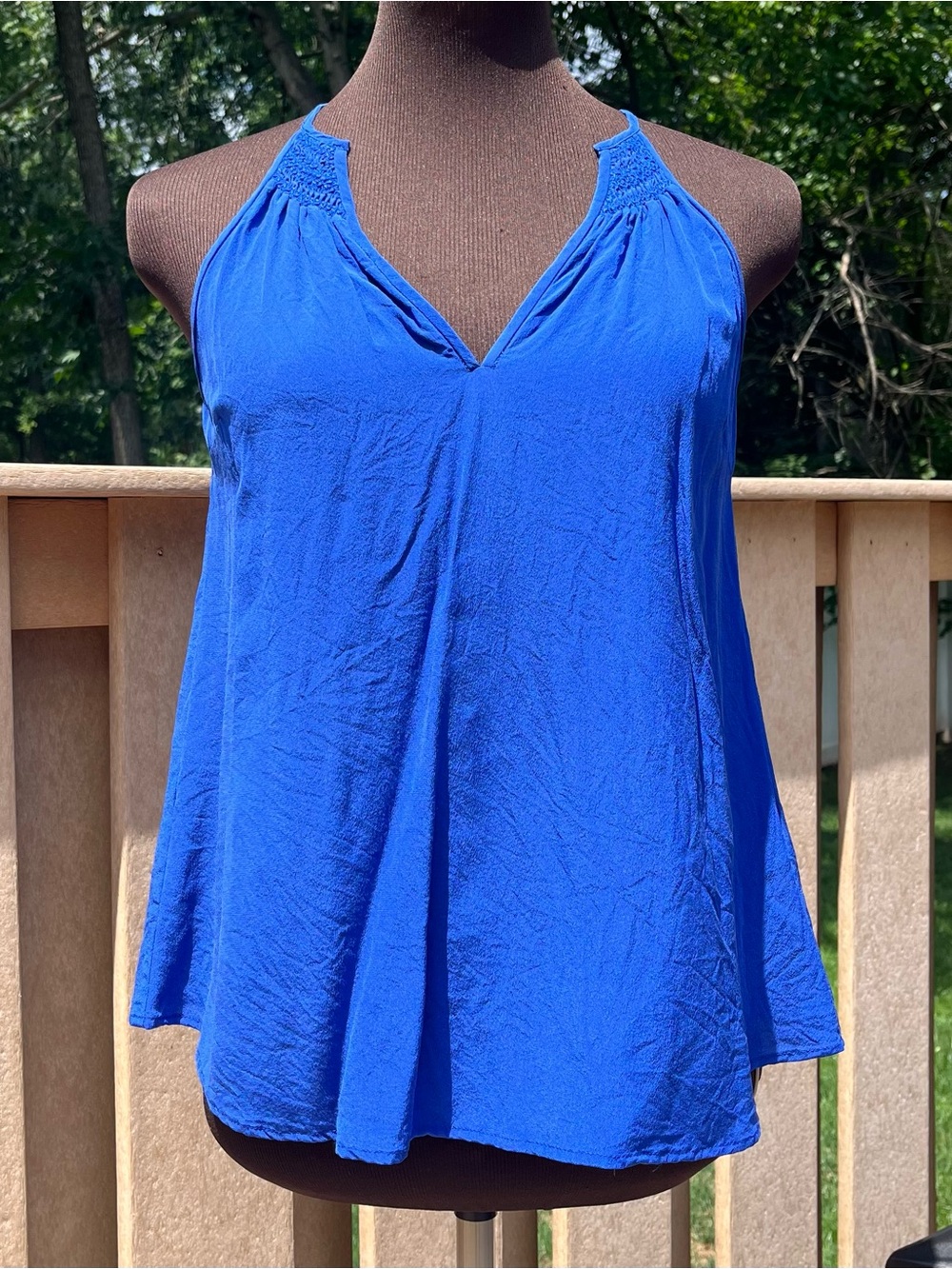 Joie 100% Silk Cobalt Blue Tank Top Smocked Detail Size XXS Jewel Tone Colorful